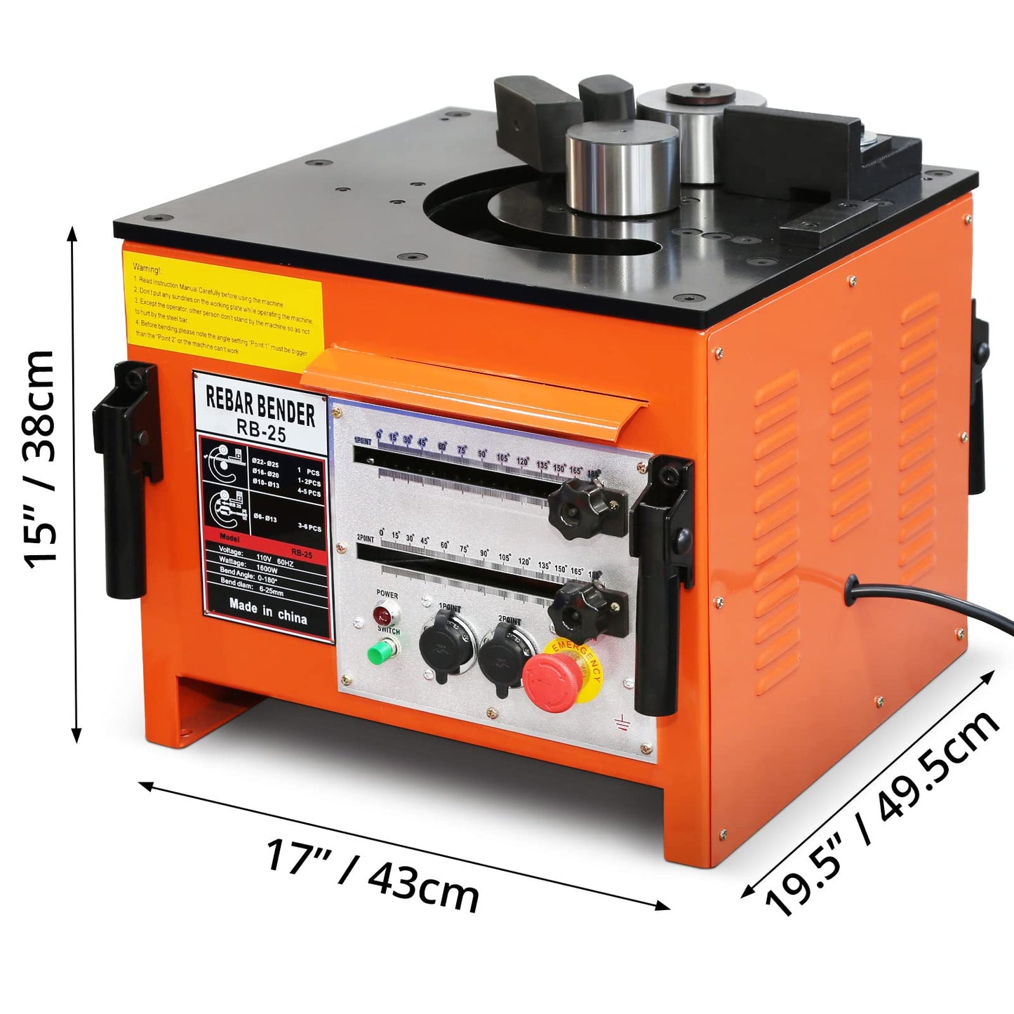1600W Electric Rebar Bender Machine up to 1 inch with Our Electric Bender - Achieve 0-180° Angles, Operate with Convenient Foot Pedal Switch, & from Powerful Motor