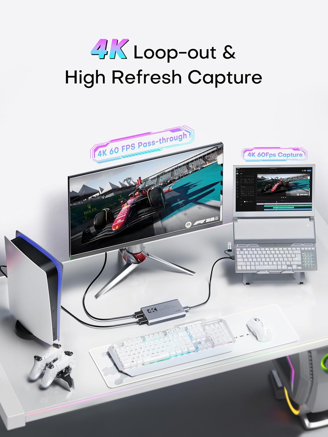 XIIXMASK 3.0 4K 4K 60FPS/1080P 240FPS PS5/Camera/PC/Streaming Video Capture Card, USB Capture Card HDMI Loop-Out, Video