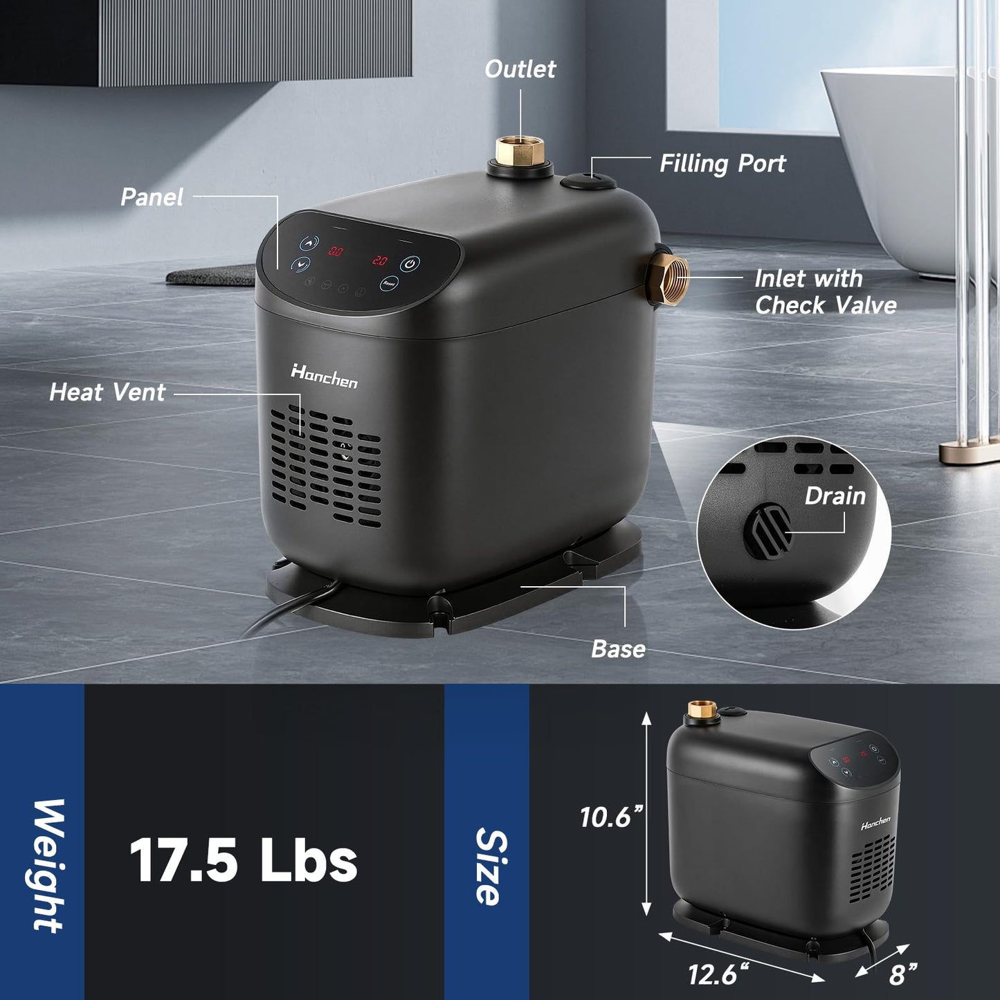 Hanchen Whole House Water Pressure Booster Pump, Adjustable Pressure, Variable Speed, Self-Priming, Built-in Check Valve for Home, Shallow Well, Shower, Garden