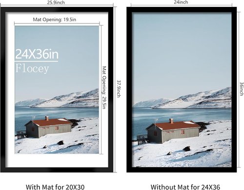 Black Picture Frame Set of 5 by [Brand Name] - Versatile 24x36 & 20x30 Frames for Horizontal or Vertical Display