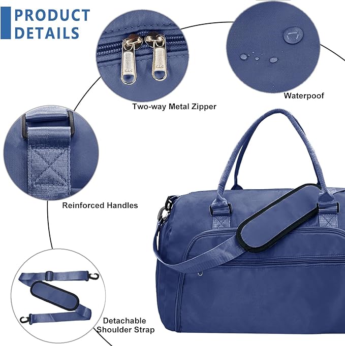 woogwin Small Gym Bag for Men & Women with Shoes & Wet Compartment Waterproof Duffle Bag for Travel Sports Workout Overnight Weekender(17.7",Navy)