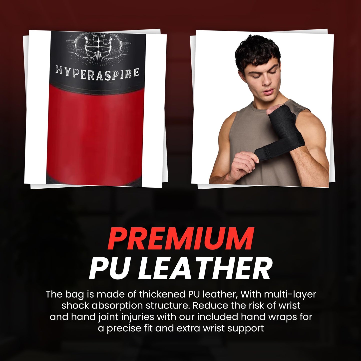 Punching Bag for Adults 4FT, Heavy Boxing Bag Set with MMA Hand Wraps & Hanging Chain,120cm PU Leather Unfilled Kicking Bag for MMA Karate Kickboxing Home Gym Training