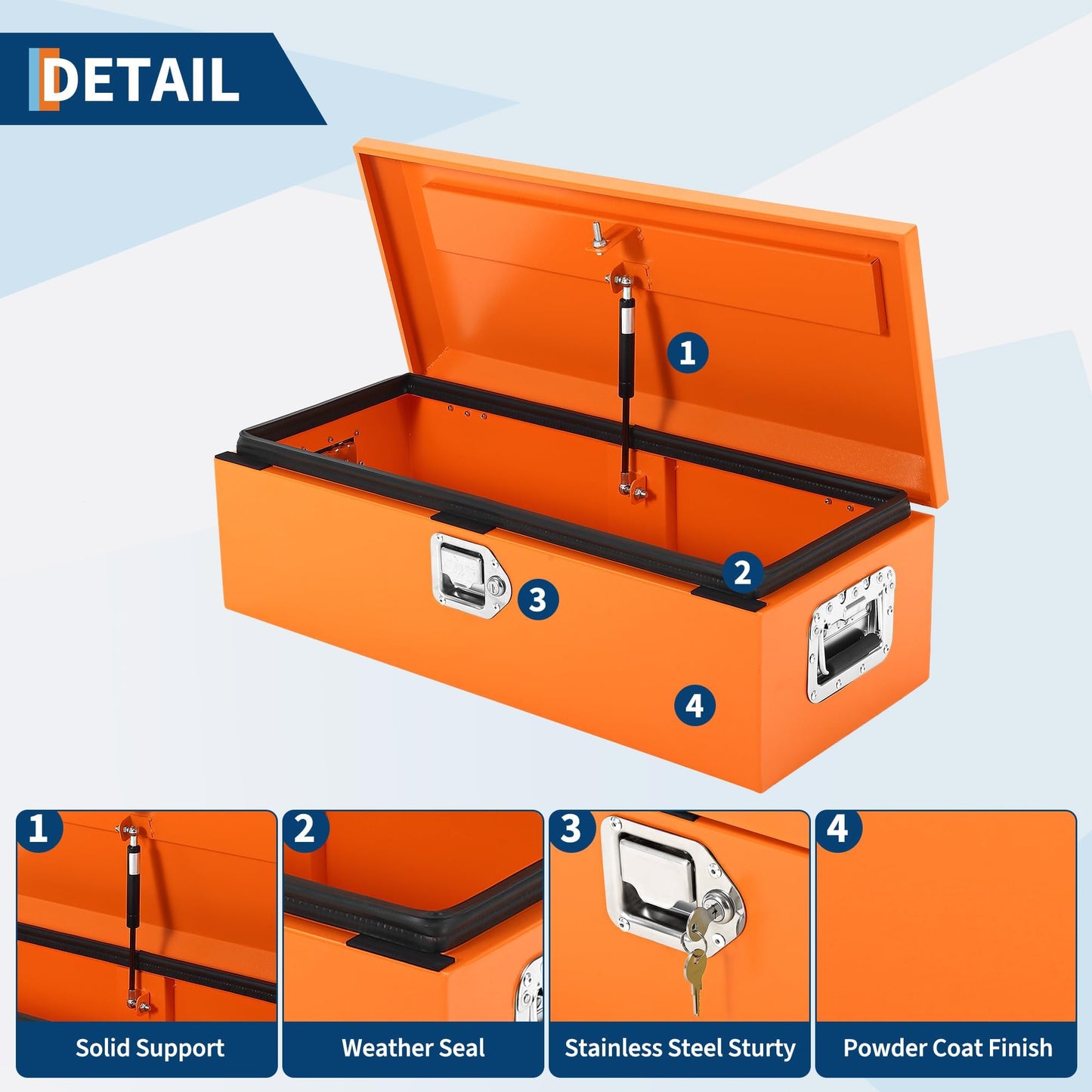 Powder-Coated Black Steel Truck Bed Tool Box - Heavy Duty Diamond Plate Storage Chest with Side Handles & Lock - Durable Metal Toolbox for Pickup, Trailer, RV, Mechanic Workshop - 20×12×9.6 in, Orange