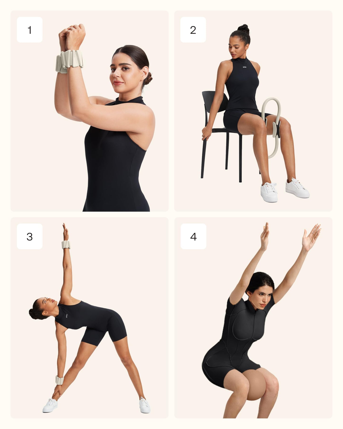 BetterMe Bubble Butt Kit – Pilates Ring, Weight Bands, Soft Ball & Loop Bands – Glute Training Pilates Kit for Women – Home Workout Pilates Equipment Set (Ivory)