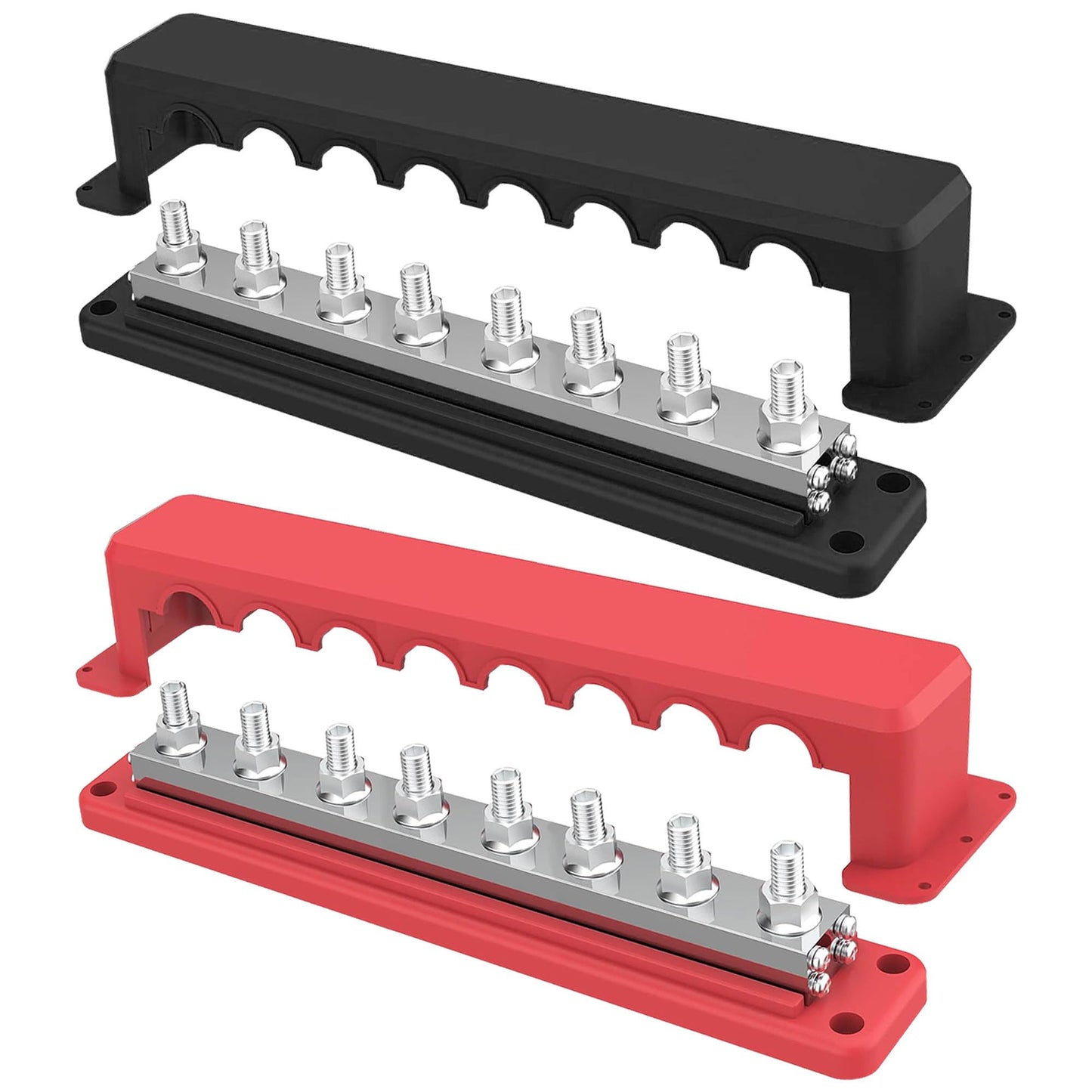 IZTOSS 2Pcs 600 A Bus Bar 12 V Power Distribution Block 8 x 3/8"(M10) Terminal Studs,Battery Bus Bar 48 V DC Positive & Negative Battery Terminal Block for Marine Automotive RV Truck