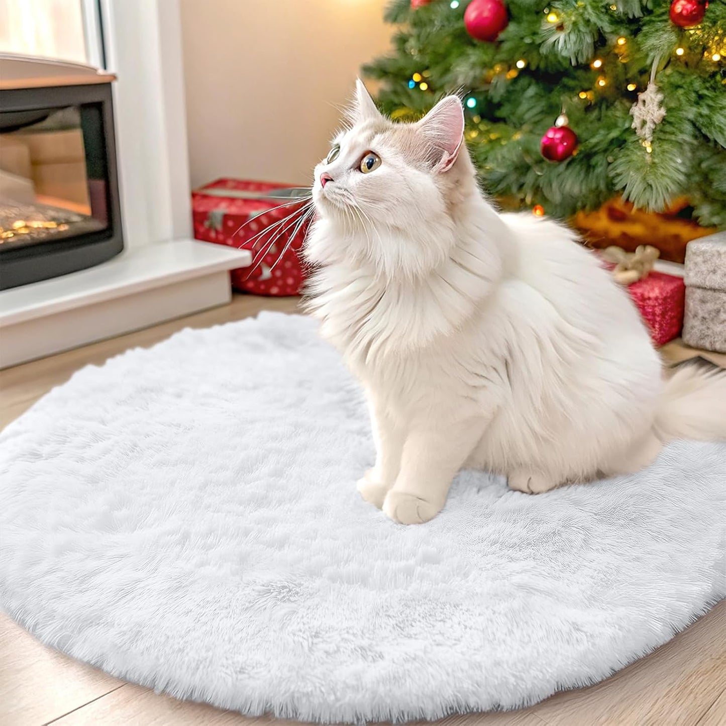 OLANLY White Round Area Rug - Soft, Fluffy, Machine Washable 2 ft Circle Carpet for Bedroom & Nursery Decor