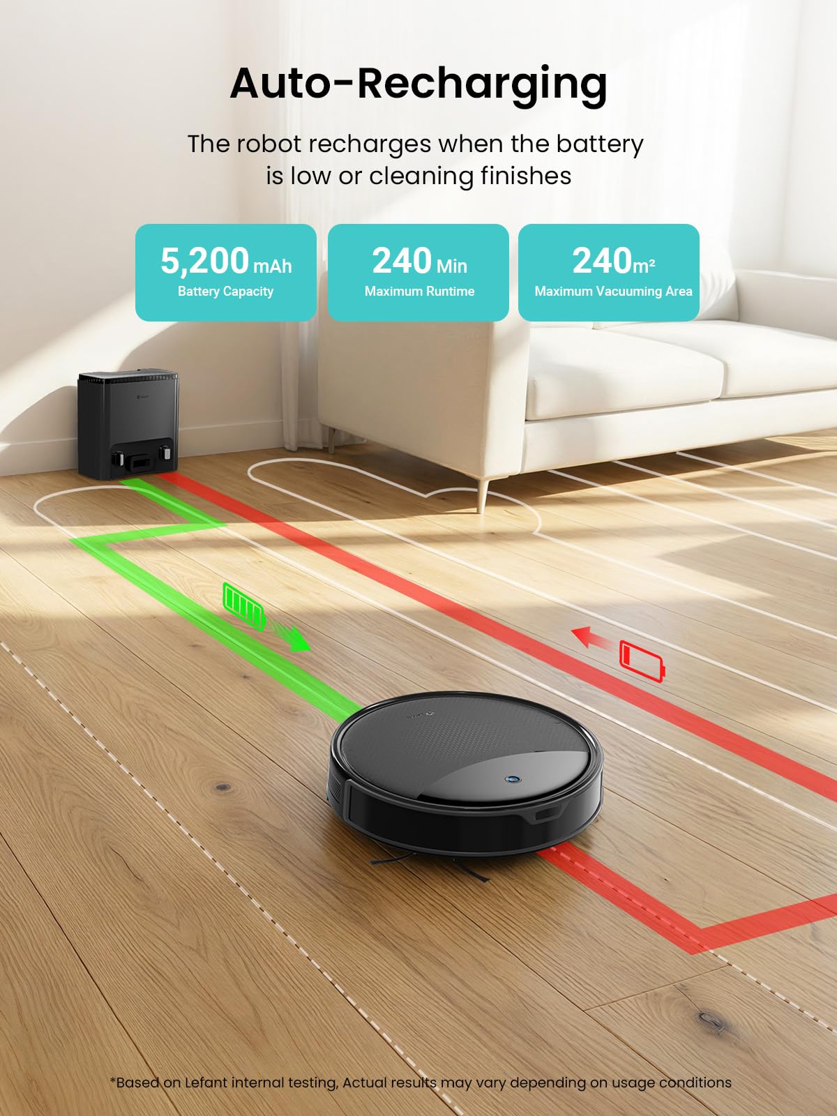 Lefant M350 Max Robot Vacuum and Mop,10000Pa Powerful Suction,75-Day Self-Emptying,240 Min Runtime,2.4G WiFi/Alexa/APP Control, Precision Mapping,Carpet & Hard Floors,Black