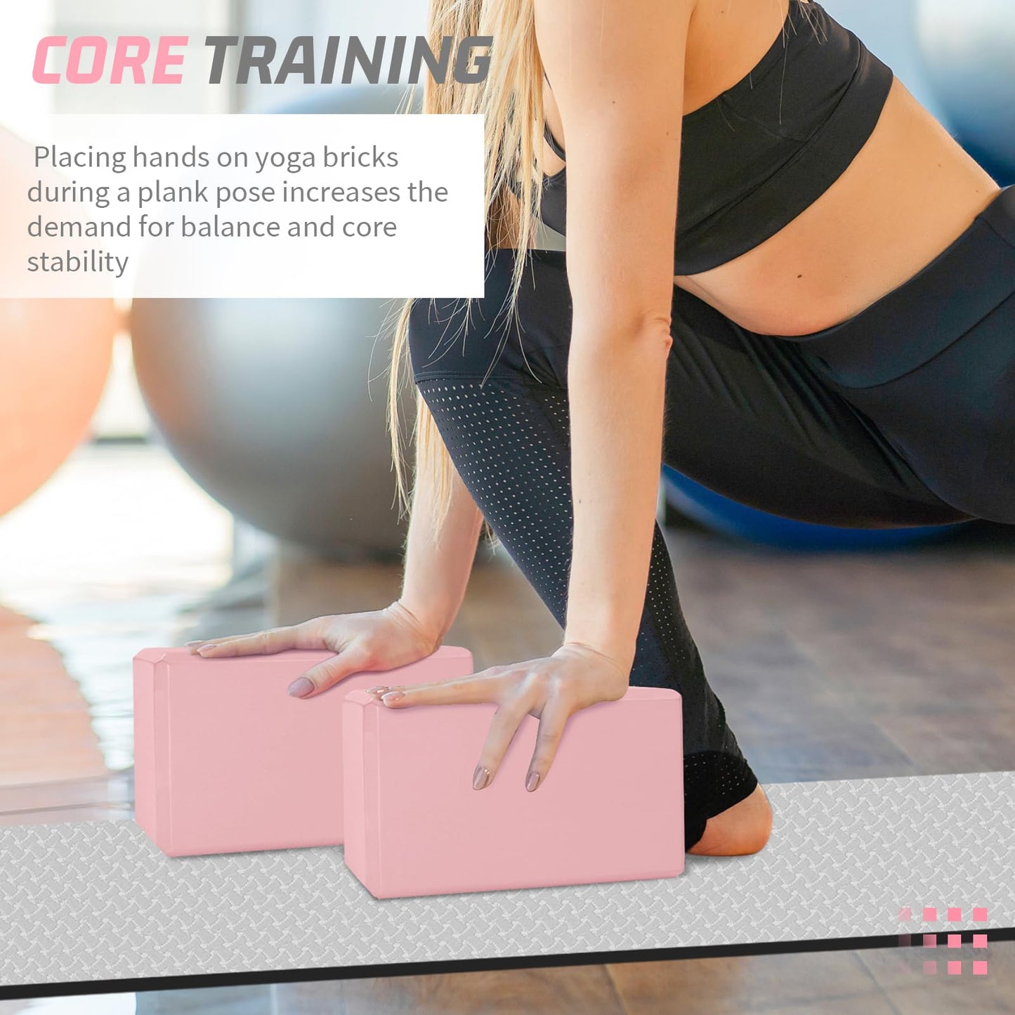 Yoga Blocks 2 Pack 3x6x9IN Foam Block Supportive Latex-Free with Stretch Band, Non-Slip Exercise Blocks for Pilates, Meditation, Balance, Stretching and Deep Poses (Pink)