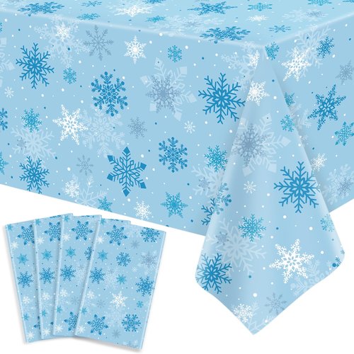 FVEOCR 4PCS Christmas Tablecloth Blue Snowflake Xmas Party Table Cover Snowflake Tablecloths Christmas Table Decorations Winter Holiday Party Supply 51X86IN