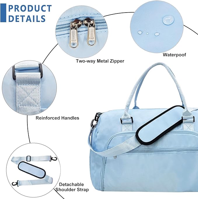 woogwin Small Gym Bag for Men & Women with Shoes & Wet Compartment Waterproof Duffle Bag for Travel Sports Workout Overnight Weekender (17.7'',Blue)