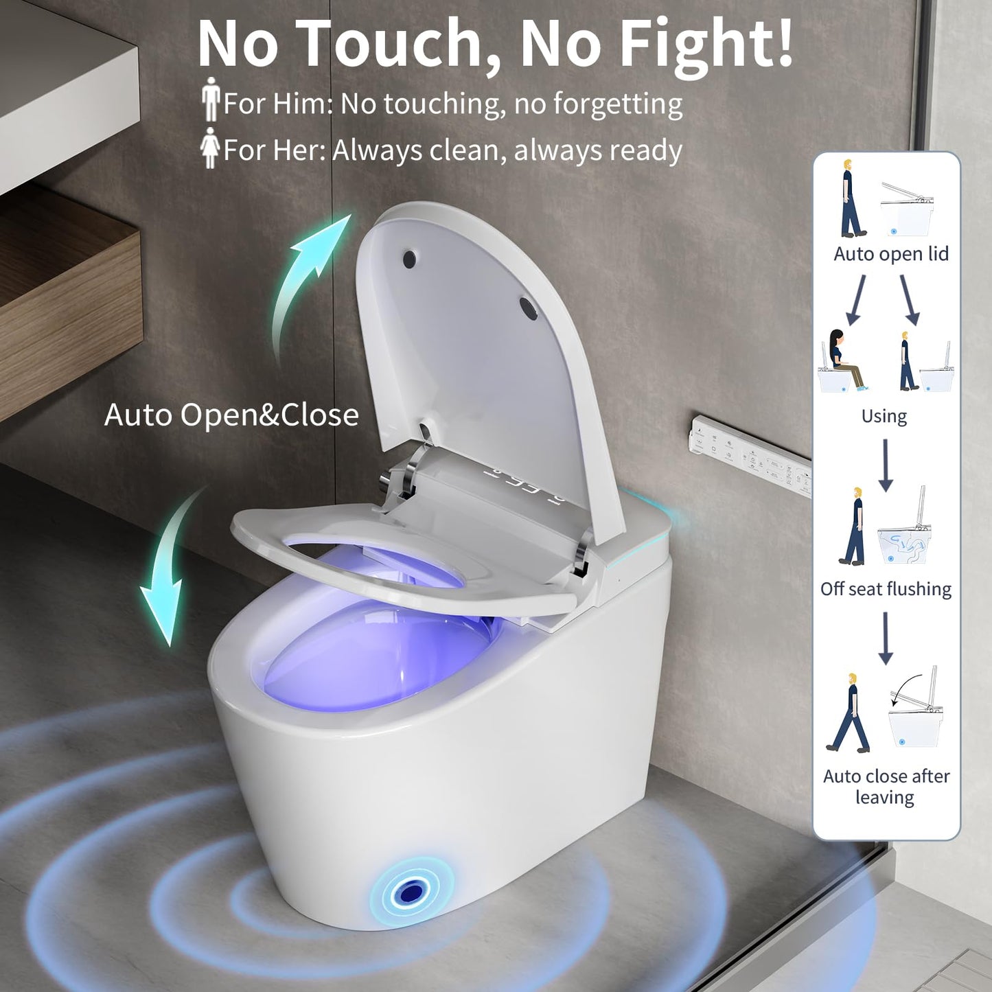 Smart Toilet with Bidet Built in, Auto Soft Open/Close, Booster Pump Tank, 1000g MaP Auto Dual Flush, Foam Shield, UV-C Light, Heated Seat, Instant Warm Water, Deodorization, ADA Height for Bathrooms