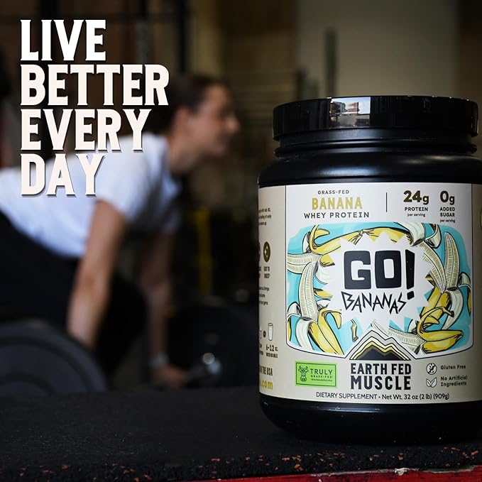 Earth Fed Muscle Go!?¯Bananas Irish Grass?‘Fed Whey Protein Isolate ??All Natural Banana Flavor, Zero Added Sugar, Soy?‘Free, Gluten?‘Free (2lb, 27 Servings, Banana)