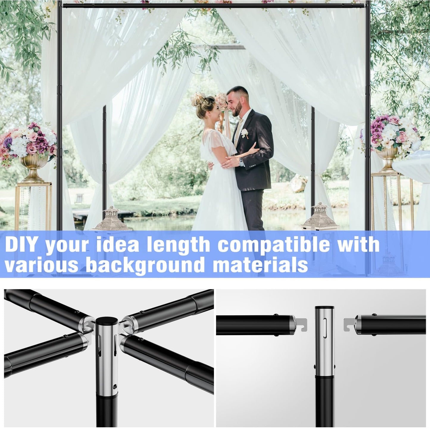 TOCRETOARE Pipe and Drape Backdrop Stand 10ft x 10ft, Adjustable Backdrop Stand Heavy Duty, Background Stand, Backdrop Stand for Parties, Photography, Birthday Decoration, Wedding
