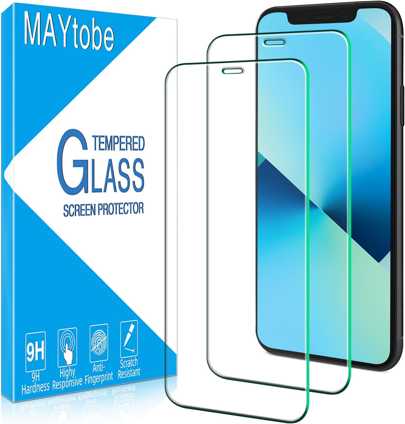 [2 Pack 11 MAYtobe Screen Protector for iPhone and iPhone XR Tempered Glass, Anti-Scratch, Bubble Free, Easy