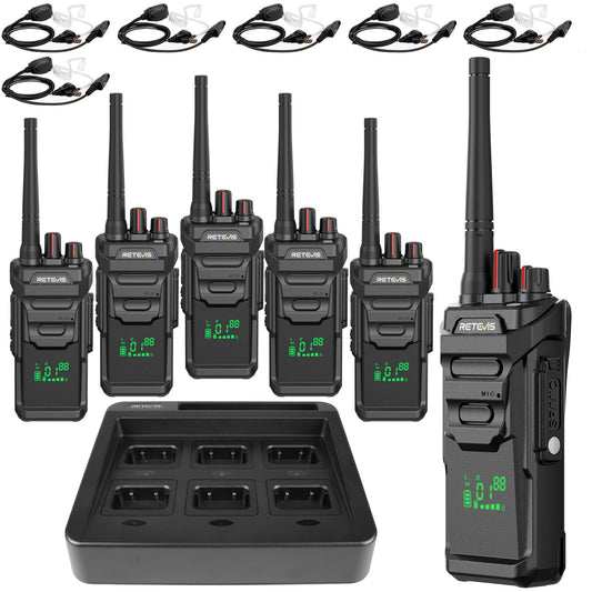 Retevis RT48H (2rd Gen RT48) Waterproof Walkie Talkies, Rugged 2 Way Radio Long Range, Hidden Display Visible Channel, Professional Two Way Radio with Earpiece 6-Way Charger for Industry (6 Pack)