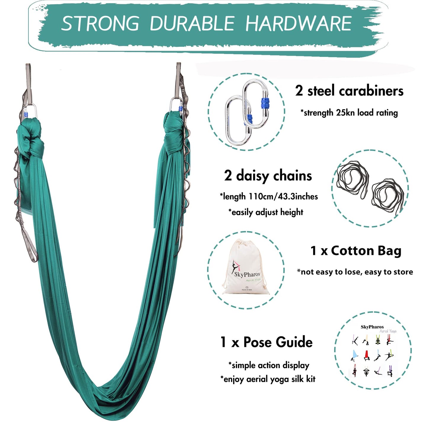 SKYPHAROS 5.5 Yards Aerial Silks Yoga Swing Set - Aerial Yoga Hammock Kit Anti-Gravity Flying for Fitness, Low/Non Stretch Nylon Tricot Fabric Hardware Included for Dance