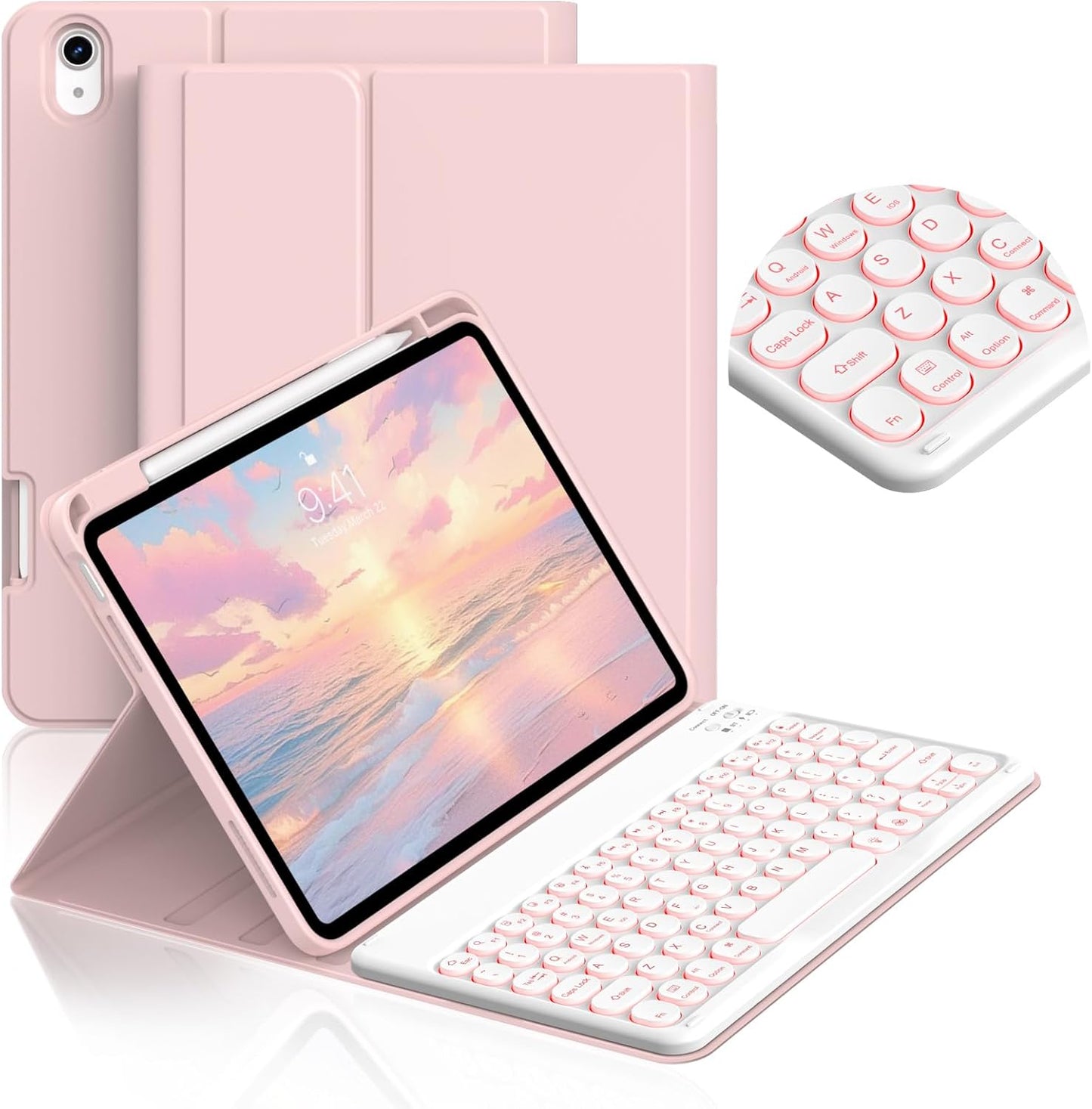 JKSML (A16) 11th/10th 7 10.9" (2022)/ 11" (2025) for iPad Gen case with Keyboard, Round Key, Color Backlit, Detachable