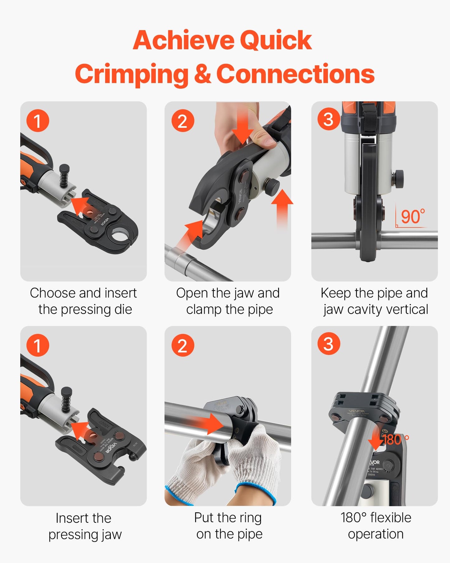 VEVOR 7PCS VMP Pressing Kit 1/2" to 2" - 3PCS Press Jaws, 3PCS Press Rings, 1PCS Actuator - Compatible with Megapress Carbon Steel Pipes, Work with 32KN Standard Press Tools - with Case