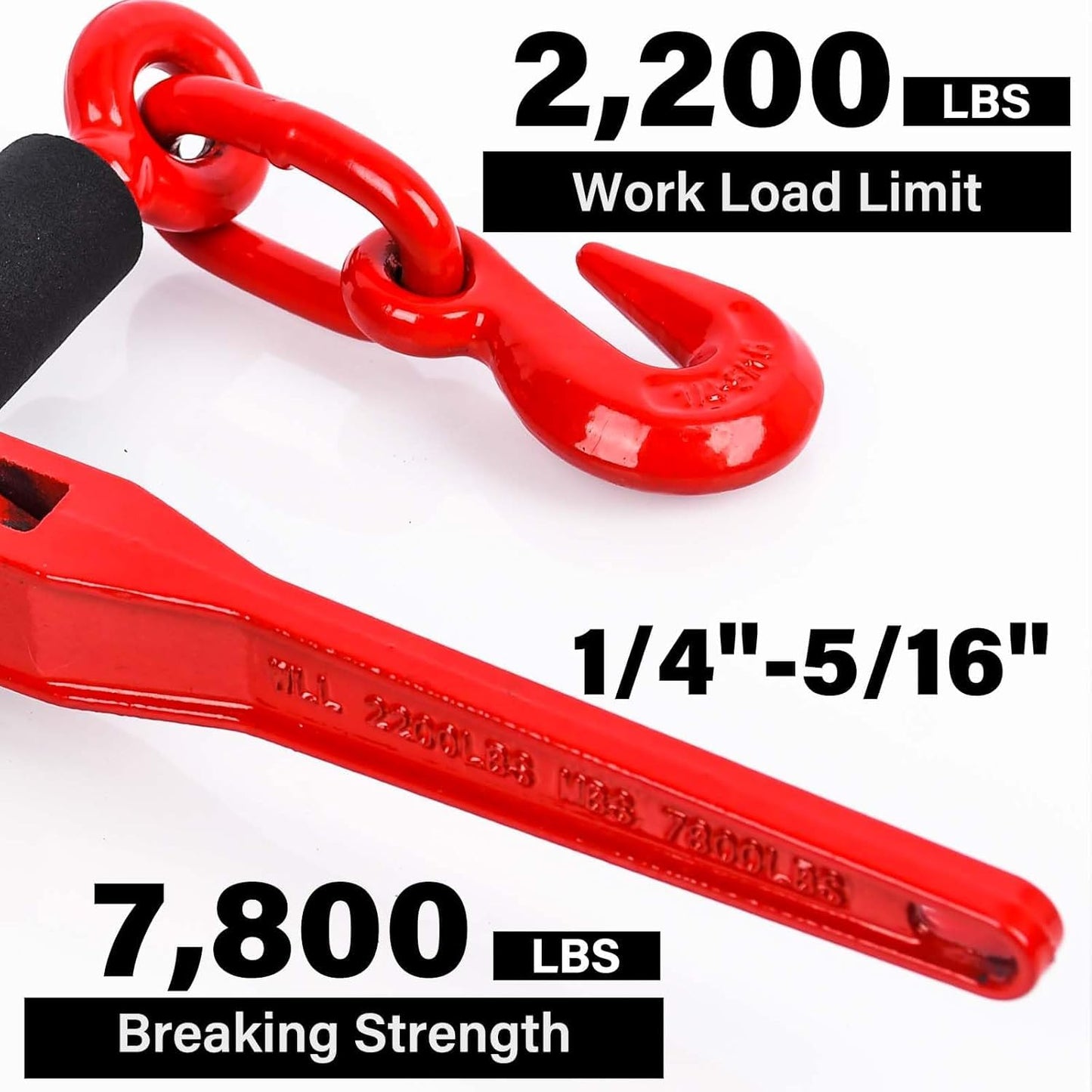 Lenchanse Chain and Binders Kit 1/4in - 5/16in 4 Set, Grade 80 1/4'' - 5/16'' Ratchet Load Binders Equipped with G80 Chains 1/4" × 10 feet and G80 Chain Hooks, 2,200lbs Working Load Tie Down Kit