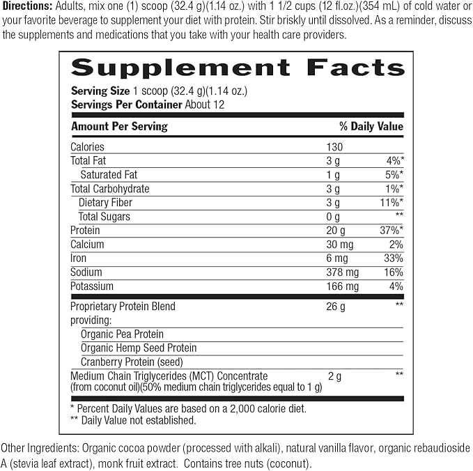 Biochem Vegan Protein Powder ??20g Plant-Based Protein with Pea, Hemp & Cranberry ??Chocolate Flavor ??Keto Friendly, Certified Vegan, Gluten Free, Kosher ??13.6 oz
