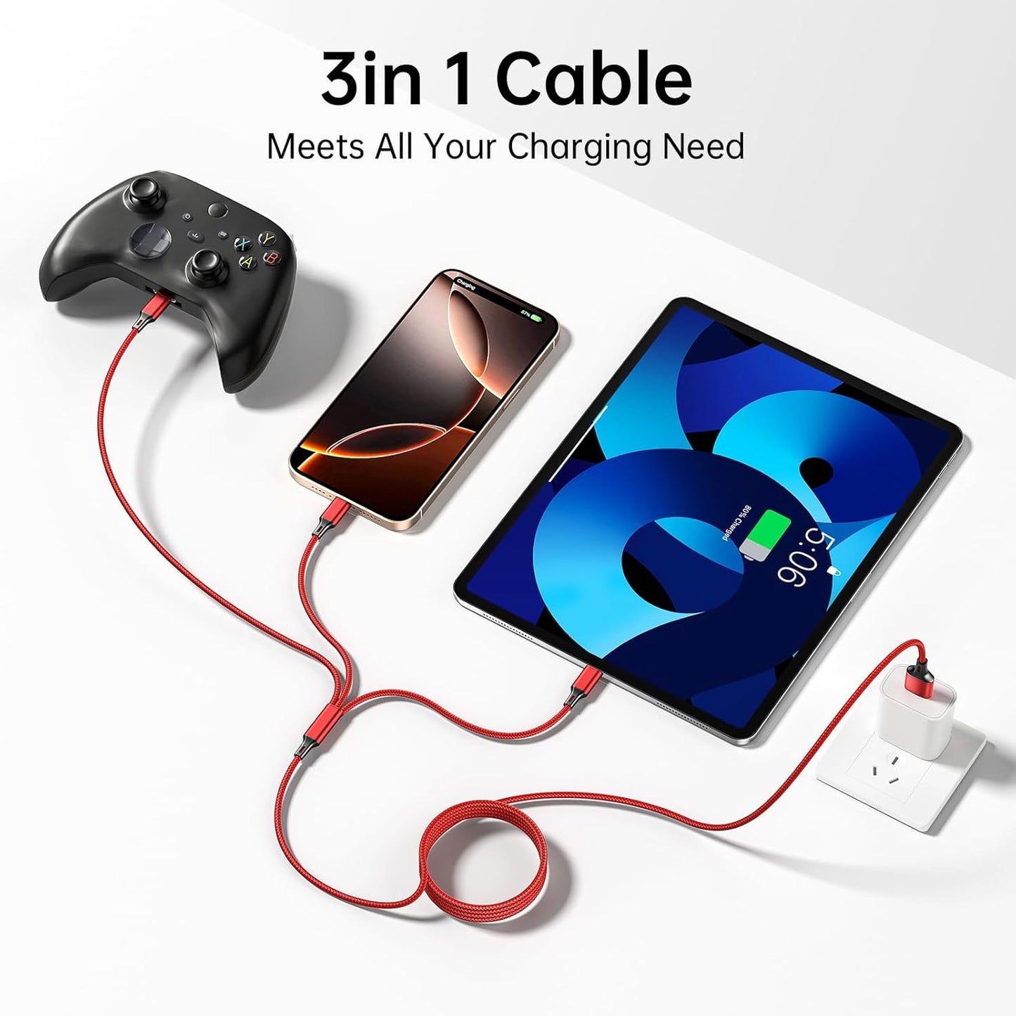4ft 2Pack 3 1 Multi Charging Cable, Multi Phone Charger Cable Braided Universal in Charging Cord Extra Long Multiple