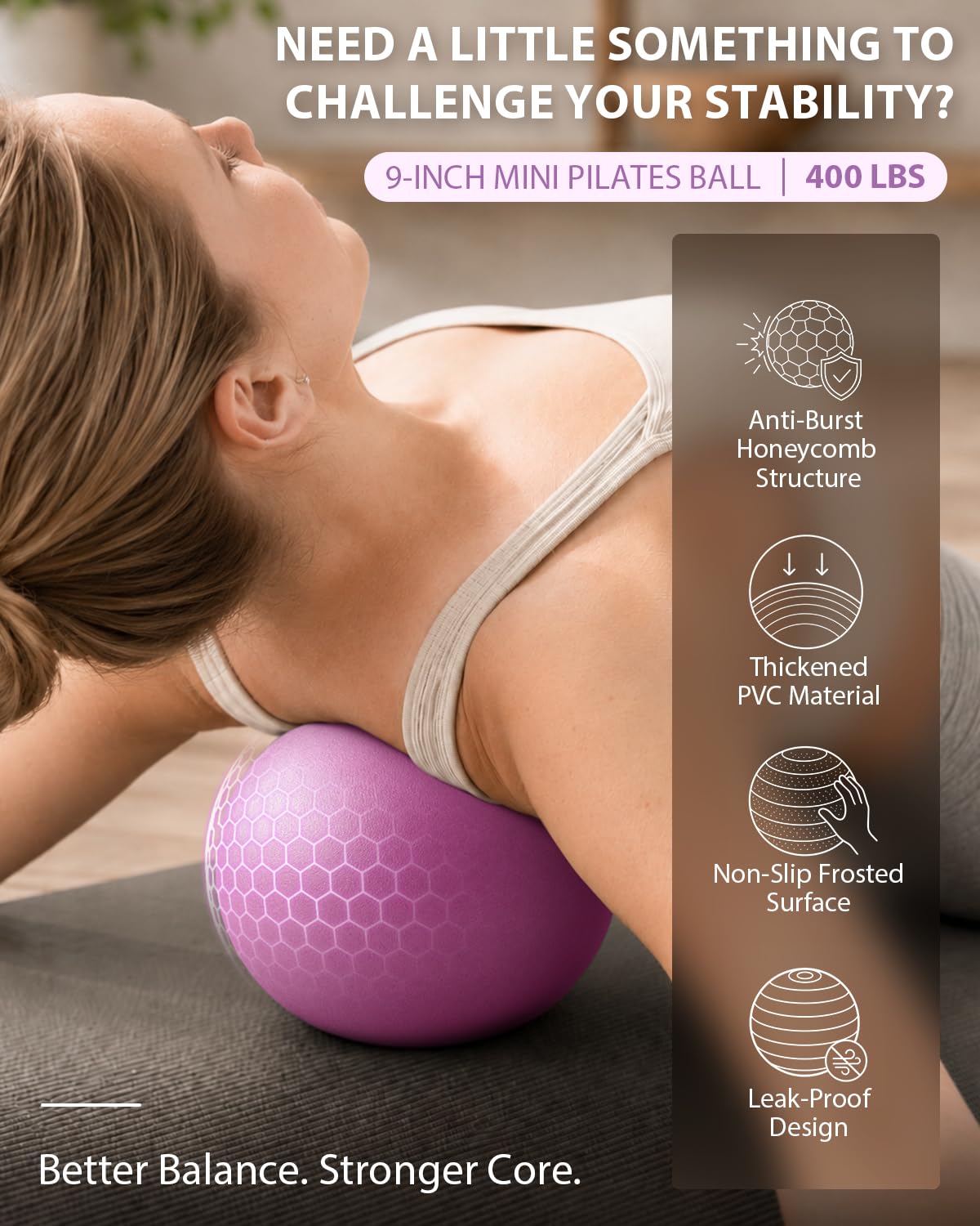 LIONSCOOL Pilates Ring Set (Purple) - 14" Anti-Deformation Magic Circle with Padded Handles, 9" Mini Ball, Non-Slip Fabric Resistance Bands, Guide & Bag