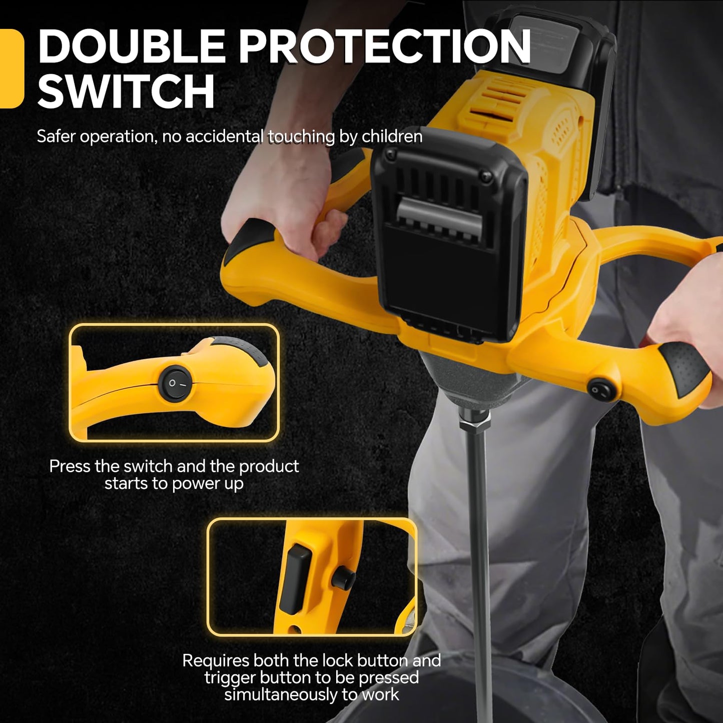Cordless Cement Mixer, for Dewalt 20V Battery, 1200W Handheld Electric Concrete Mixer, 6 Adjustable Speed Mud Mixer for Fodder,Paint,Glue,Meat,Putty,Cement