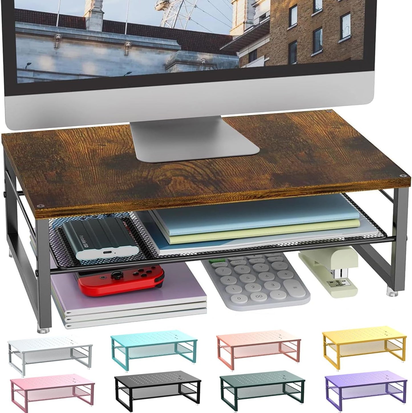 2-Tier gianotter Metal Monitor Stand Riser, Desk Organizer for Monitor, Office Desk Storage Organizer for Office