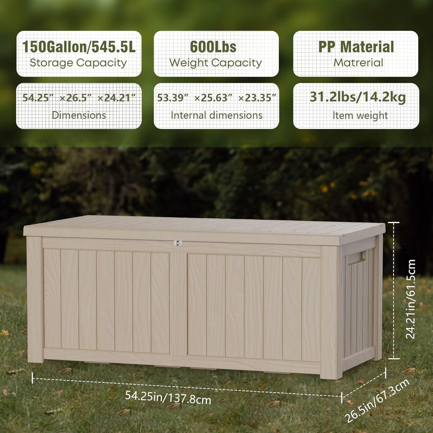 Yardgrace 150 Gallon Outside Storage Box & Bench,Lockable&Waterproof Storage Organizer for Patio Furniture Accessories, Indoor Storage for Cushion, Slate Grey
