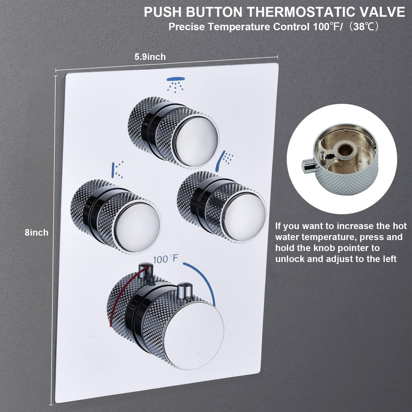 NPYSVSSS Rain Shower System,12 Inch Wall Mounted Rain Shower Head with Body Jets and Handheld Shower, Push Button Thermostatic Shower Faucet Set, Can Use all Options at a Time, Polished chrome