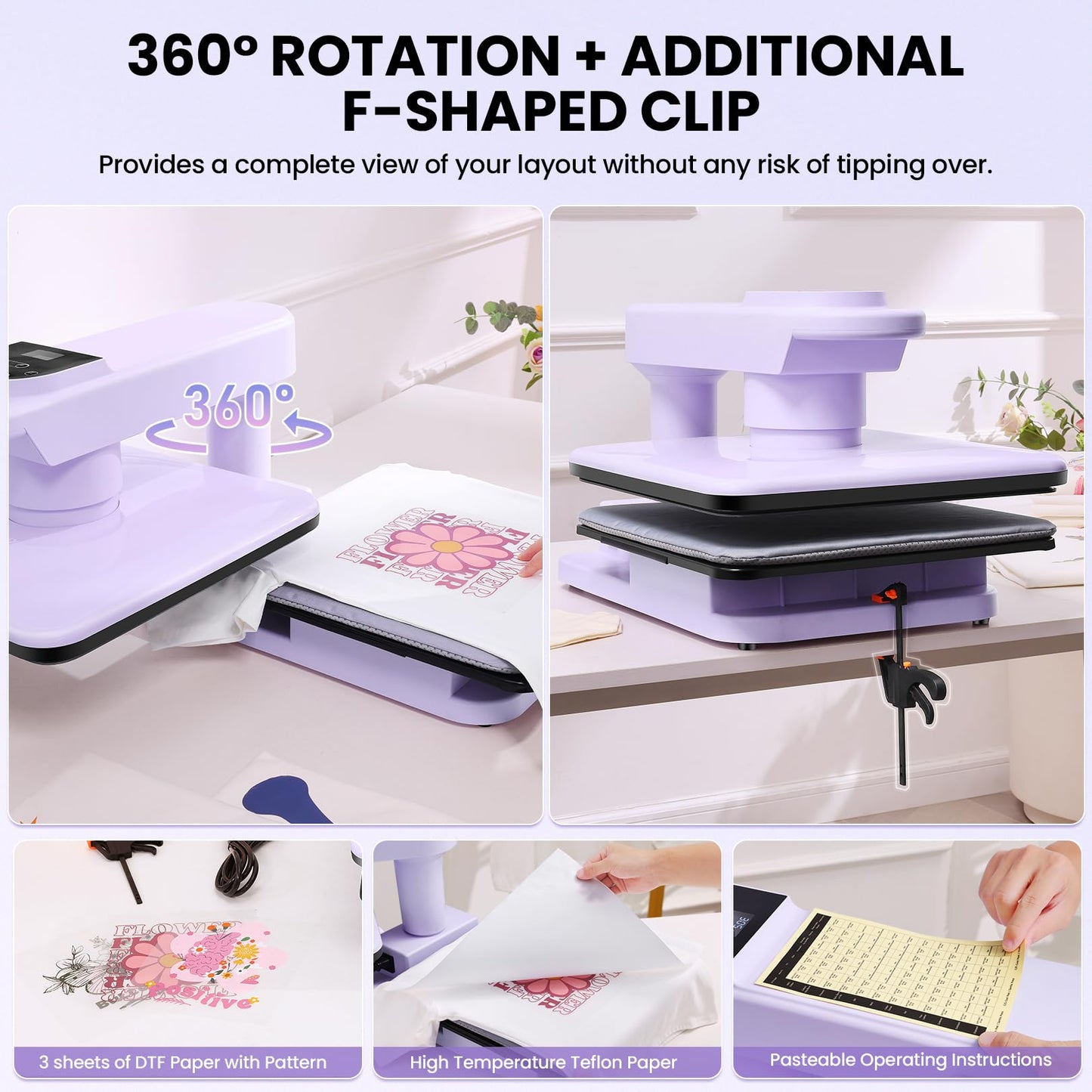 Whubefy Dual Auto Heat Press Machine 15x15, 360° Swing Away Smart T-Shirt Printing W/Auto Release & Auto-Off, Adjustable Pressure & Higher Heating Height for HTV, Sublimation, Heat Transfer Projects