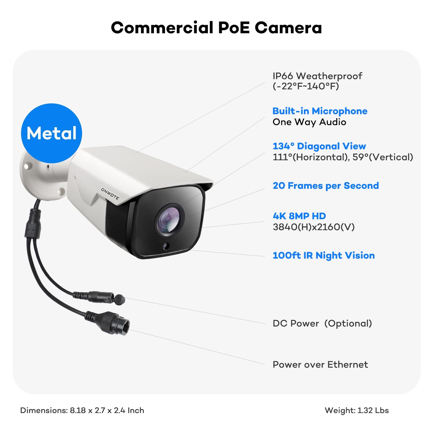 ONWOTE 16 Channel 4K PoE Security Camera System, 16CH 12MP Commercial NVR 4TB, 16x 8MP 134° Outdoor IP Cameras with Audio, AI Detect Human Vehicle, 16x Cables (Total 1280ft), Wired CCTV for Businesses