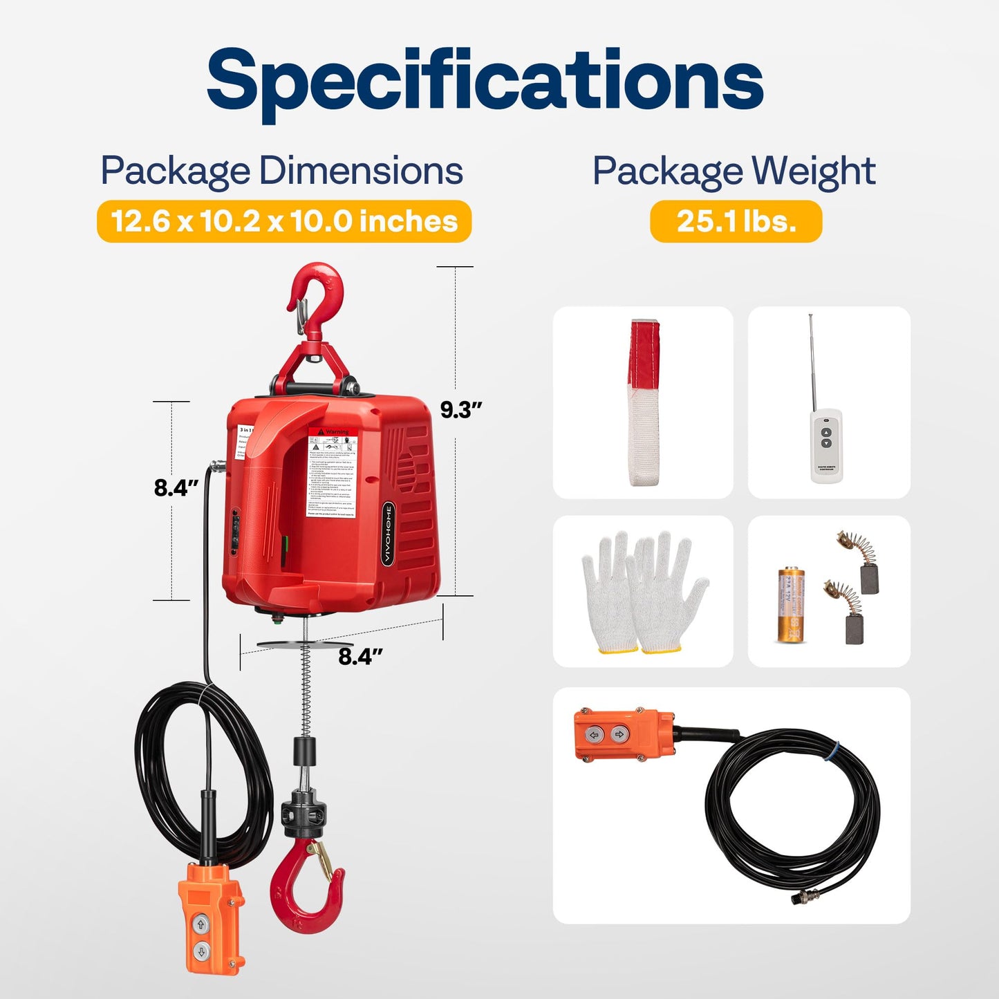VIVOHOME 3-in-1 Electric Hoist, Powerful 110V Portable Winch with 660Lbs Loading Capacity with SPECSTAR Hand Chain Hoist 1 Ton 2200 Lbs Capacity 10 Feet with 2 Heavy Duty Hooks