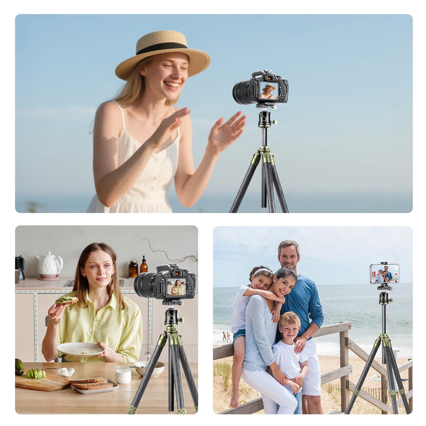 Cayer CH35 Travel Camera Tripod with Ball Head, Compact Carbon Fiber Tripod, 53.6" Compact Camera Stand for Mirrorless Cameras Video Camcorder Mobile Phone Webcam