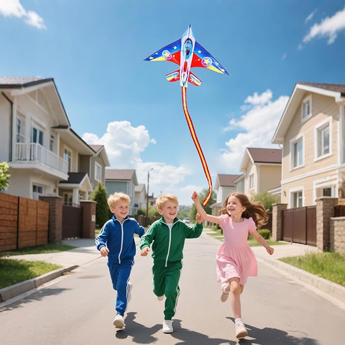 Fighter Jet Kites for Kids & Adults - Durable Airplane Kites for Boys Ages 8-12 & 4-8 with Kite String Reel, Easy Fly Large Outdoor Kite for Beach & Park Activities