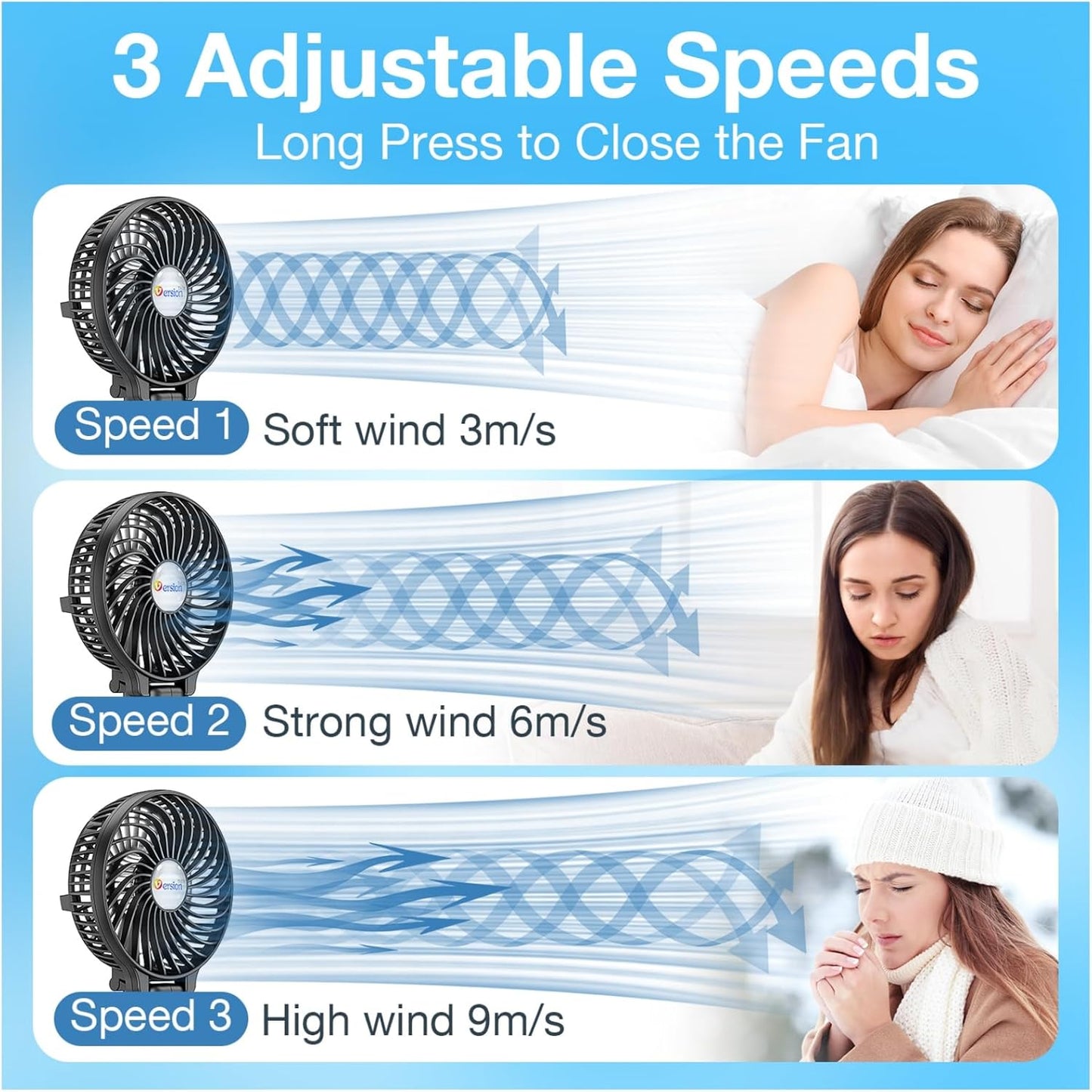 VersionTECH. Portable Handheld Fan - Powerful 4000mAh Battery | 180° Foldable Mini Fan for Travel & Office - Black