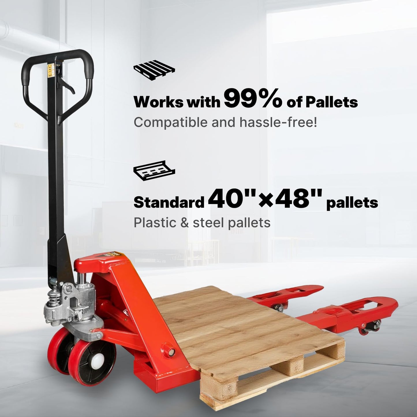 NORTHSKY Narrow Manual Pallet Jack, 48" x 21", 5500lb Capacity for Warehouse, Workshop
