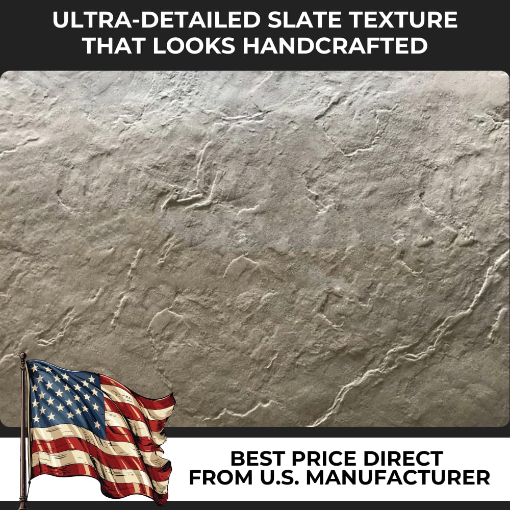 GlobMarble Seamless Concrete Stamps Set of 4 - Made in USA – Flexible Slate Texture Mats for Patios, Walkways & Driveways – Professional Concrete Stamping Tool for Realistic Stone Finish SKM 1300