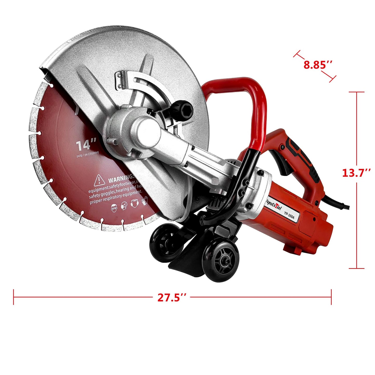 Electric 14 in Circular Saw Cutter with 4.8 in Cutting Depth, Wet/Dry Disk Saw Cutter Includes Water Line, Pump and Blade, for Stone, Brick, Porcelain, Concrete, 3500w cutting machine