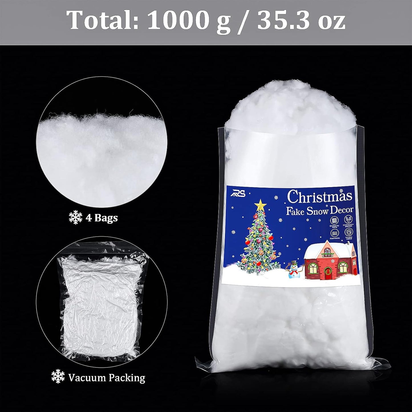 Ruisita Artificial Snow - Fluffy Snow Fiber for Christmas Decor | 35.3 Ounces for Holiday Displays