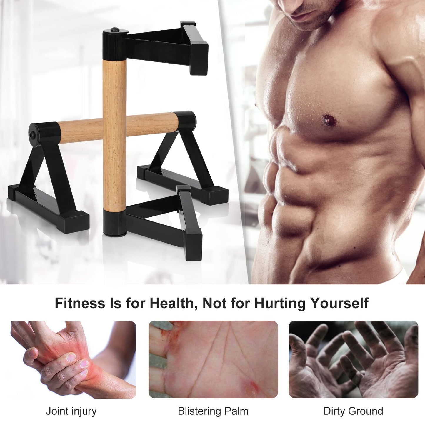 Wood push up bars Parallettes bars Anti-slip Handstand Bars for Calisthenics, Fitness, Floor workouts Solid Wood with Sturdy Metal Bracket, Support 600 LBS