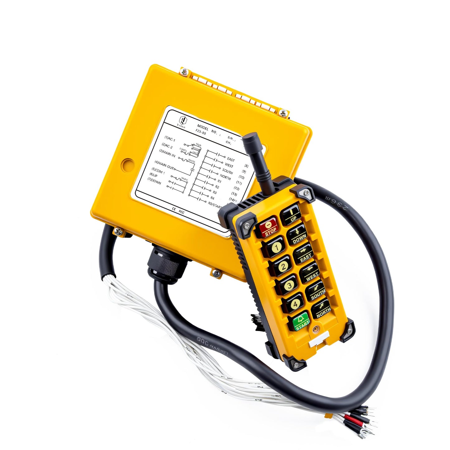 Yatilo F23-BB Industrial Wireless Crane Remote Control Kit for Overhead Crane, Hoist and Winch, 10 Channels, Universal Wide Voltage 16V-440V AC/DC, IP65 Waterproof (1 Transmitter & 1 Receiver)
