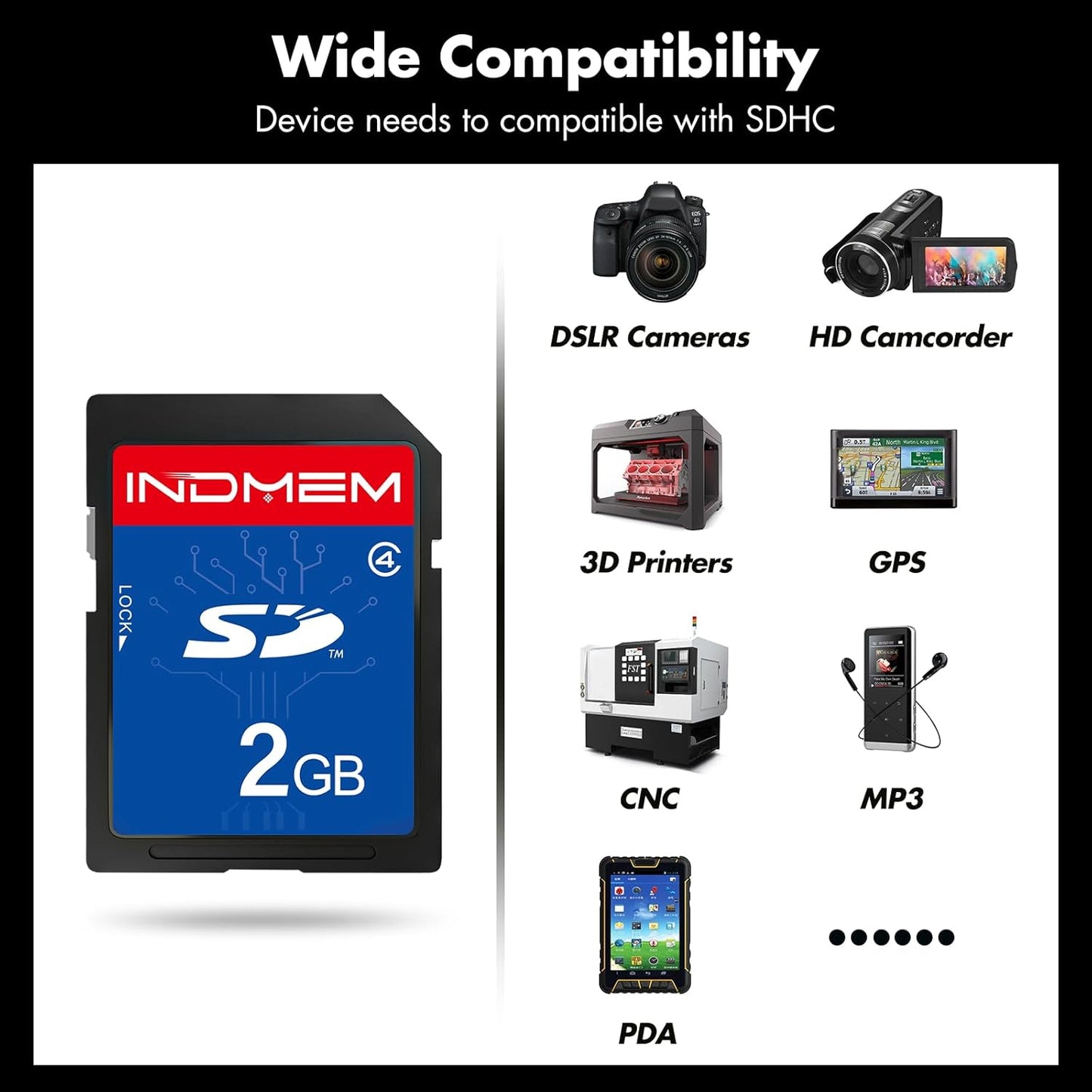 Sinobright 5 Pack 2GB 4 2G INDMEM SD Card Class Flash Memory Card SLC Stanard Secure Digital Cards