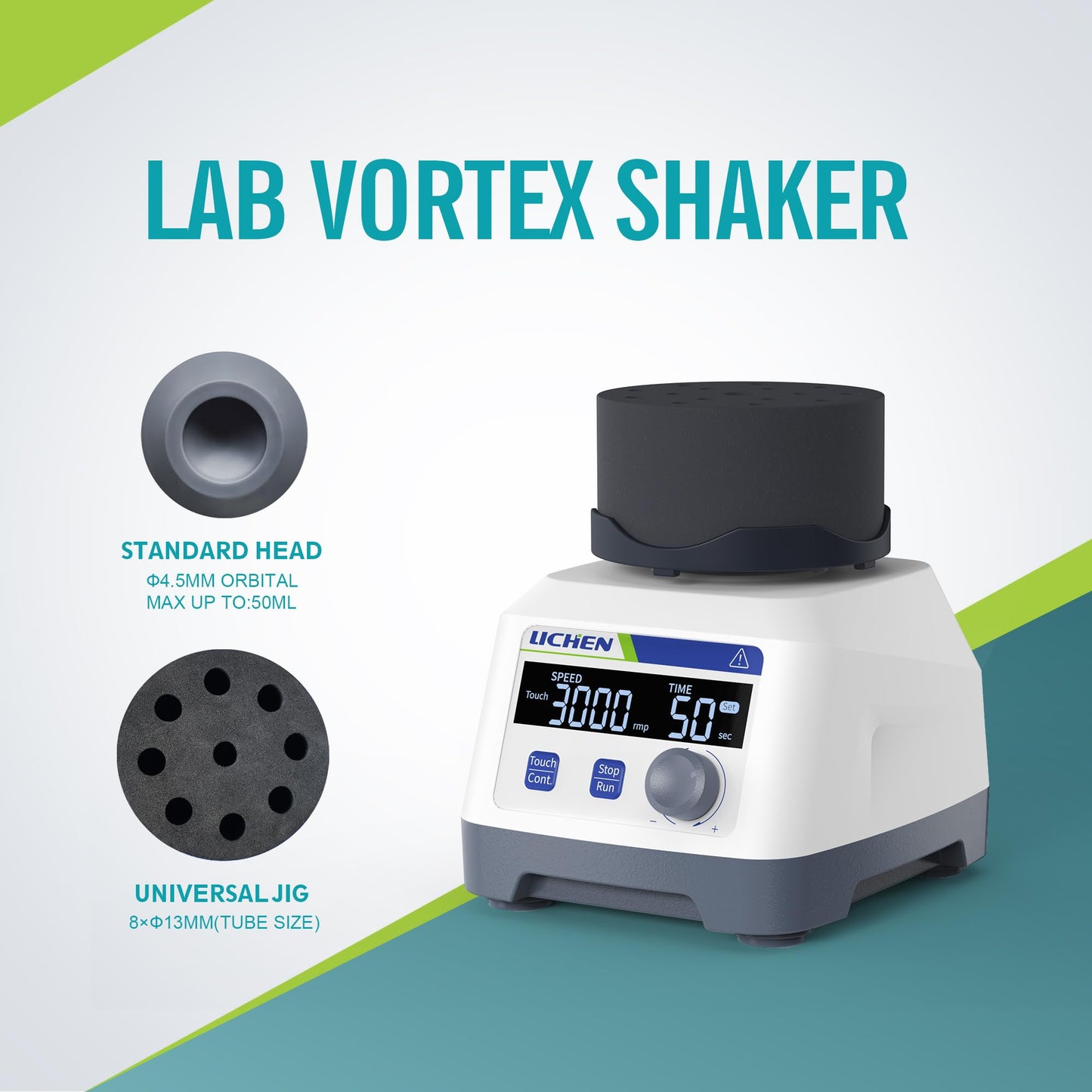 LICHEN Lab Vortex Mixer Shaker,100-3000RPM with LCD Display Adjustable Speed DC Brushless Motor Vortex Shaker with Touch & Continuous Mode for Laboratory, Nail Polish,Acrylic Paints Ink，Pigment Mixing