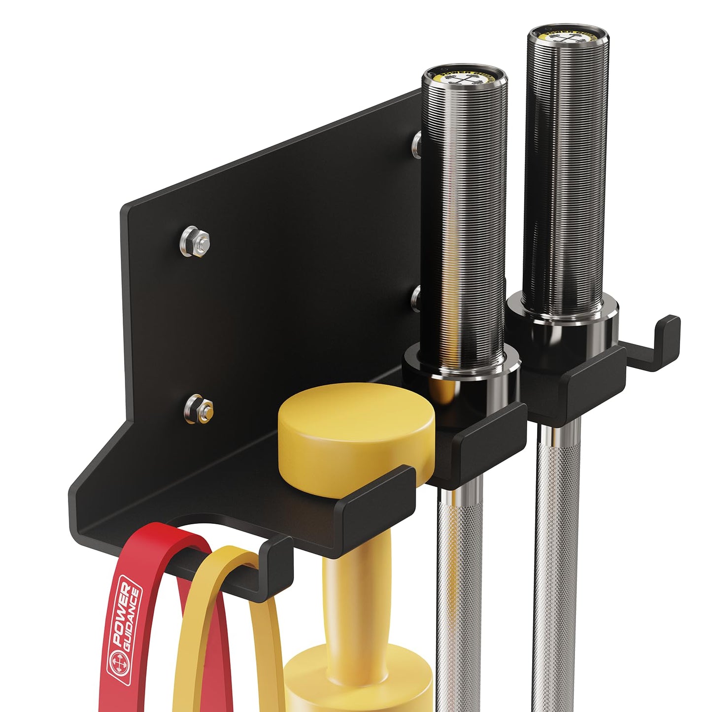 POWER GUIDANCE Olympic Barbell Hanger,Garage Gym Bar Wall Rack,Vertical Barbell Mount Rack,Space Saving Commercial or Home Gym Accessory (‎Black 4Hook)