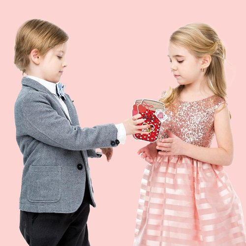 60Pack Valentines Cards for Kids,Mason Jar Happy Valentines Day Cards with 60Treat Bags DIY Valentine Exchange Cards for Boys Girls Toddler School Class Classroom Party Favors (Candy Not Included)