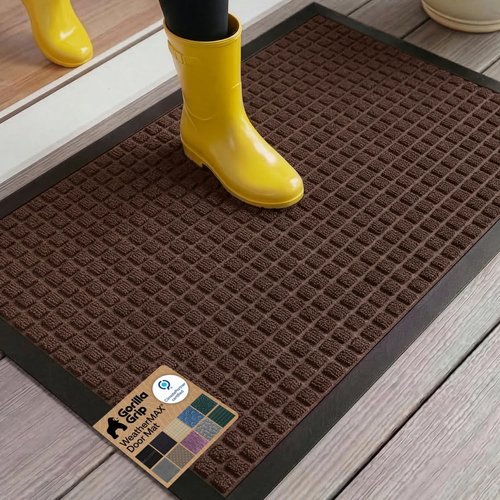 GORILLA GRIP Waterproof All-Season WeatherMAX Doormat - 35x23 Natural Rubber | Stain & Fade Resistant, Easy Clean