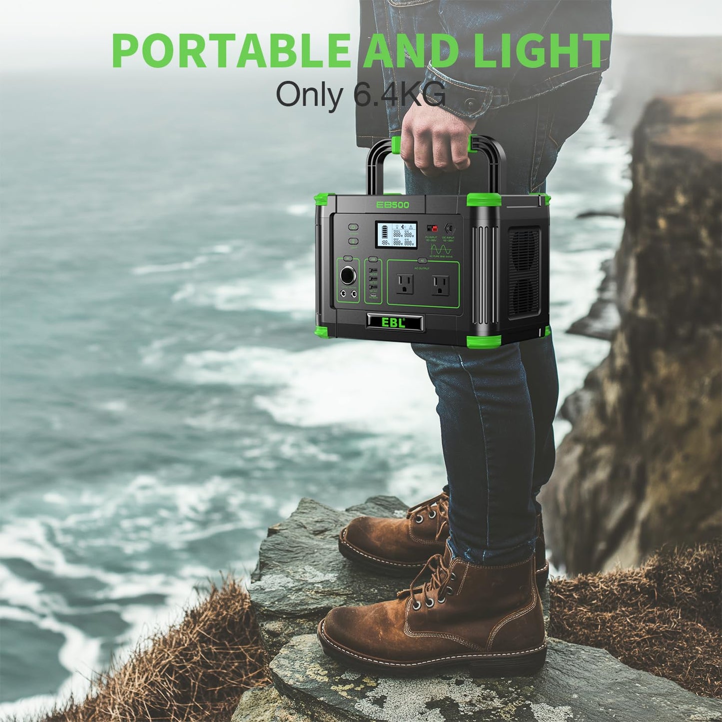 EBL Portable Power Station 500w(Peak 1000W), Camping Solar 519.48Wh Outdoor Solar Generator Backup Battery Pack with 2x120V AC Outlets, 10-Port Powerhouse for Outdoor and Indoor Emergency Use
