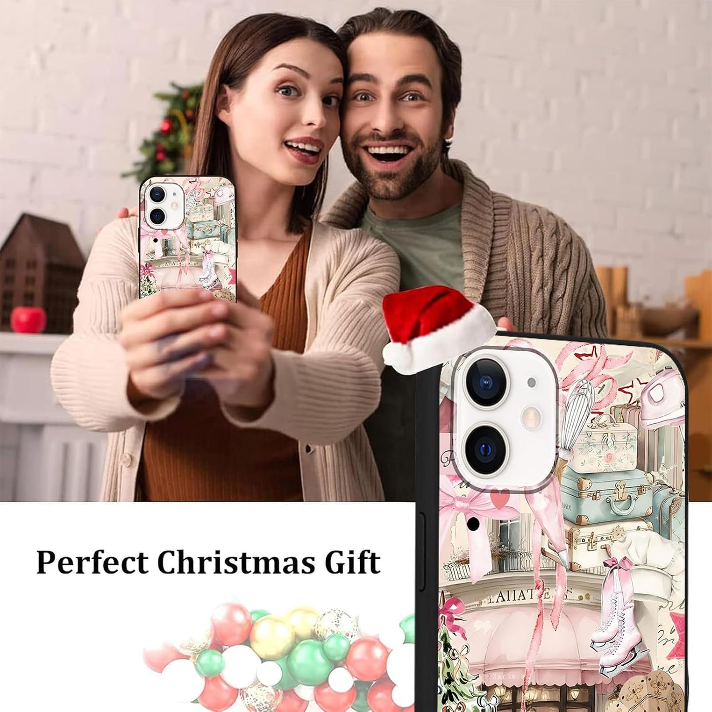 Aoldimu 12/12 12 6.1 Inch Aesthetics Christmas Collage Phone Cases for iPhone Pro Case Merry Christmas Shockproof Soft