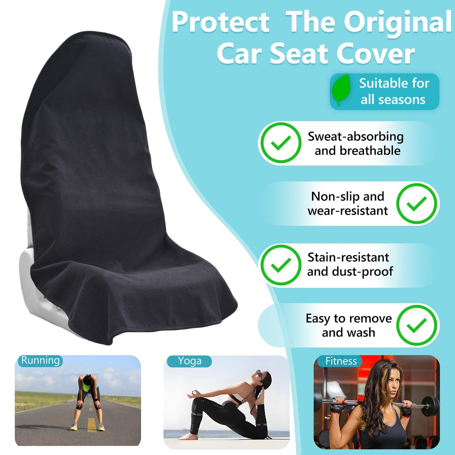Teuaktty Car Seat Covers Universal Car Protective Front Seat Covers Washable Non-Slip Seat Protectors for Gym Workouts,Waterproof and Sweatproof Towel Seat Covers for Cars,Trucks, Jeeps (Black)